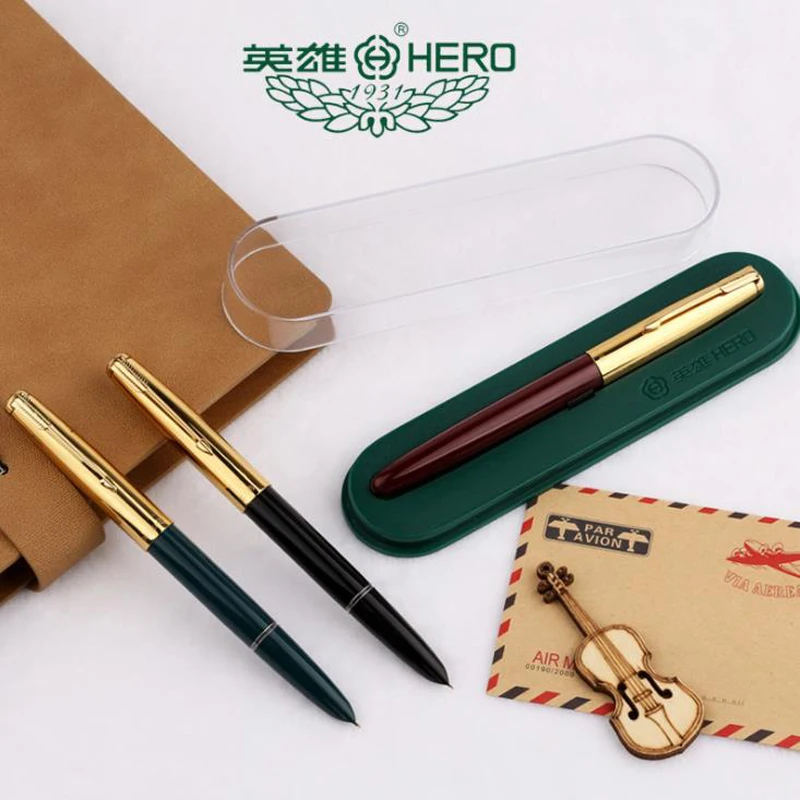 HERO 616 Authentic Fountain Pen 616-2 Golden Clip Cap Ink Pen Iridium Fine Nib 0.5mm For Office Home School Use HF003