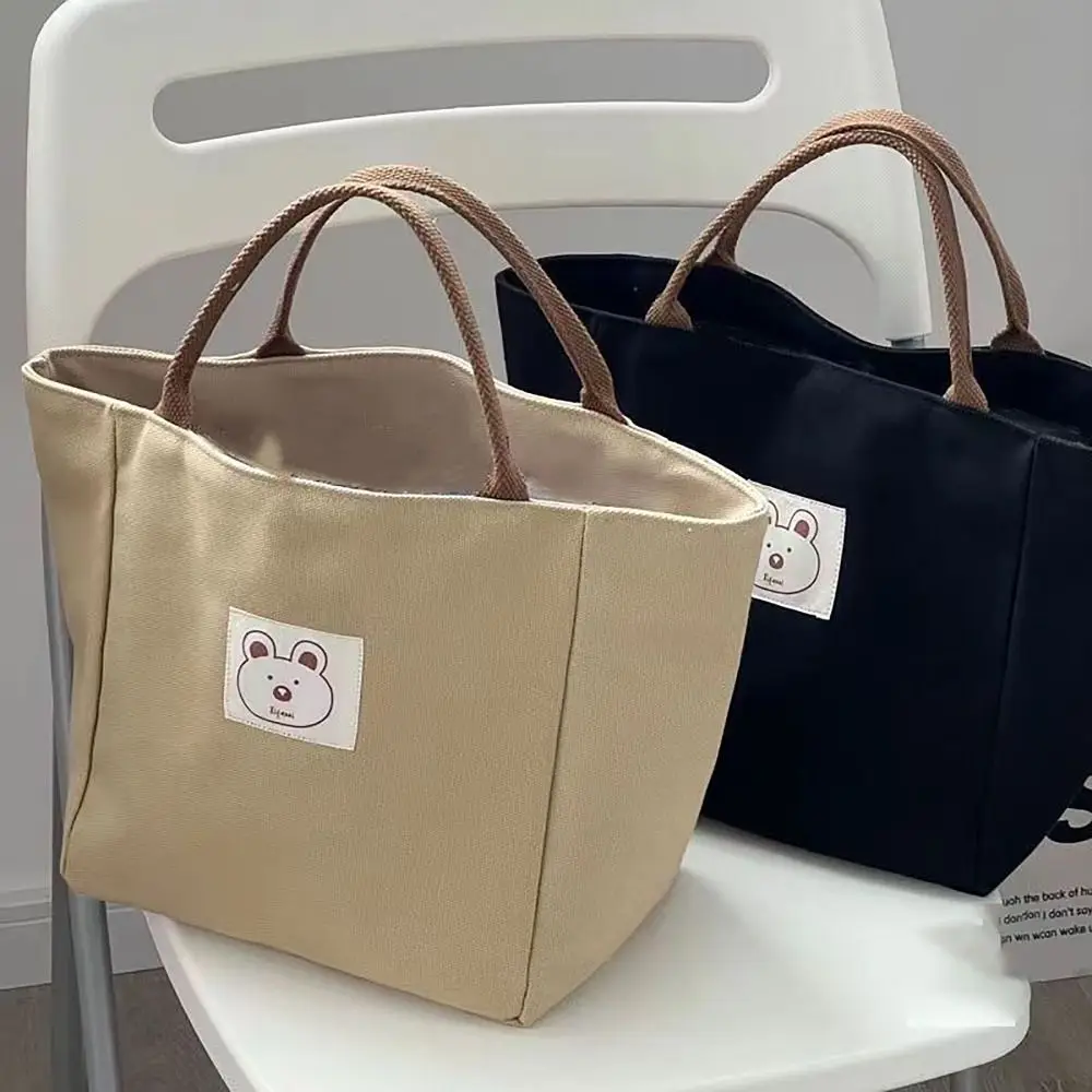 Borse a secchiello in tela borsa da pendolare con patch per orsi Casual di grande capacità borsa da appendere per passeggino in stile coreano da