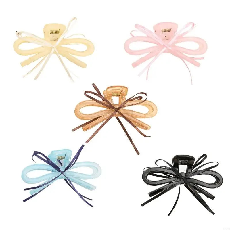 

Y88A Ribbon Accented Hair Claw Clip Slip Resistant Acrylic Hairpin Hair Decors Time Saving Styling Solution For Long Hair