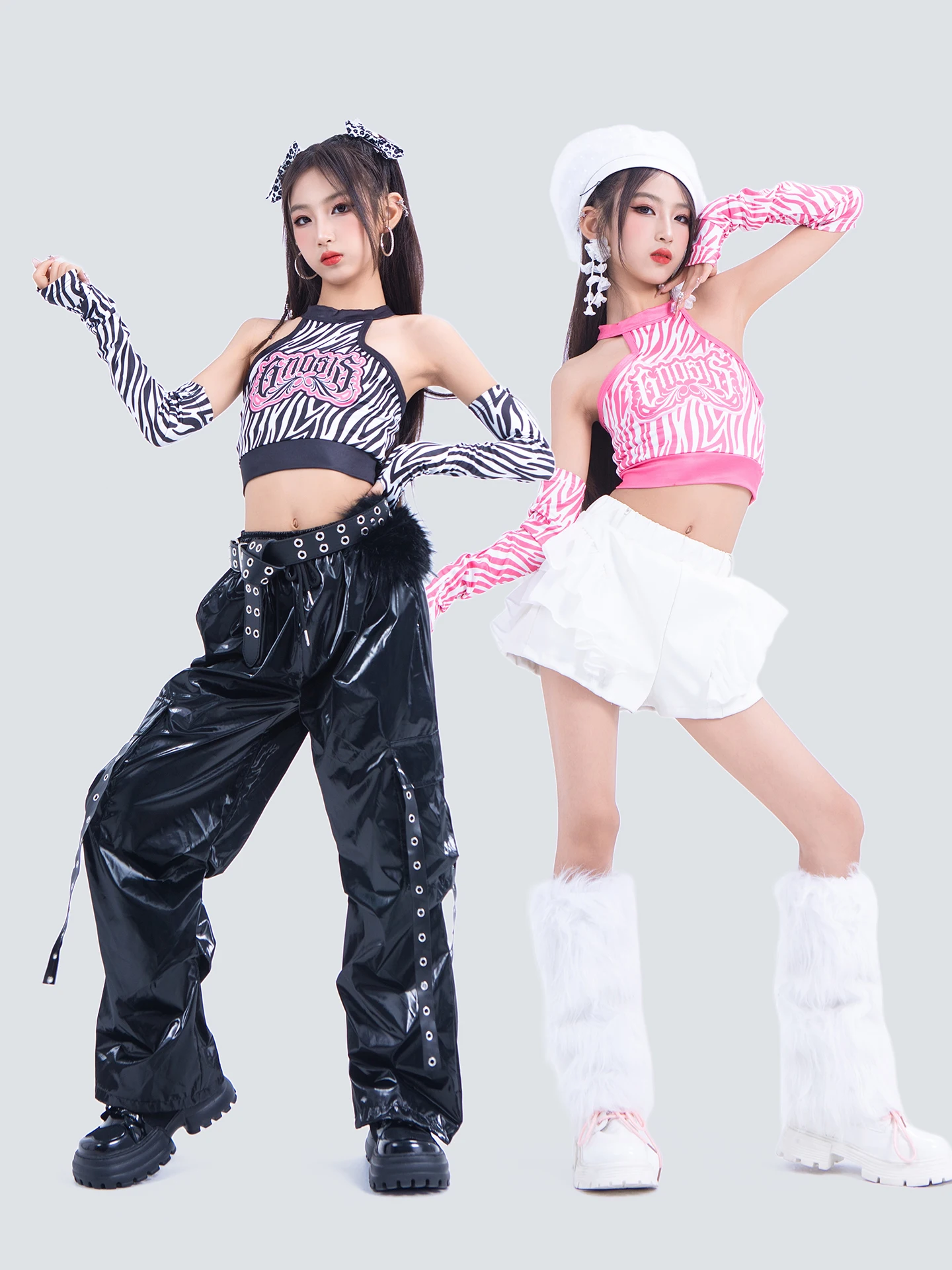 

2025 детские танцевальные костюмы в стиле хип-хоп для девочек, укороченные топы, свободные брюки, костюм, модная одежда для джазовой сцены, рейва, DQS20888
