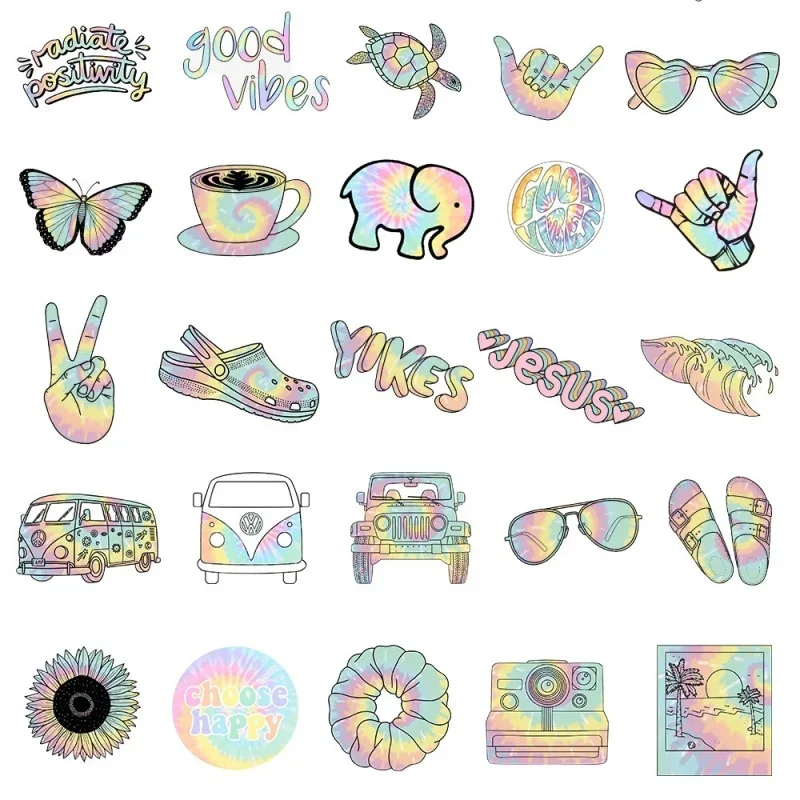 10/25/50pcs Alien Dreamy Rainbow Gradient Graffiti Stickers Waterproof Sticker