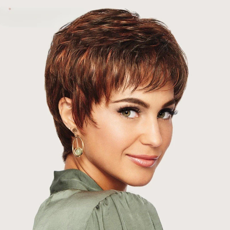 

Brown female short hair gradient temperament short hair wig