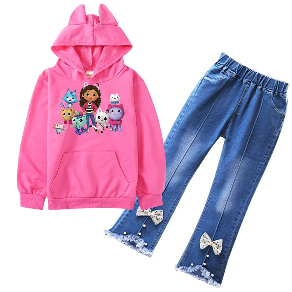 

Gabby Doolhouse Clothes Kids Cartoon Gaby Chat Hoodie+denim Jeans 2pcs Sets Teenager Boys Autumn Tracksuit Toddler Girls Outfits