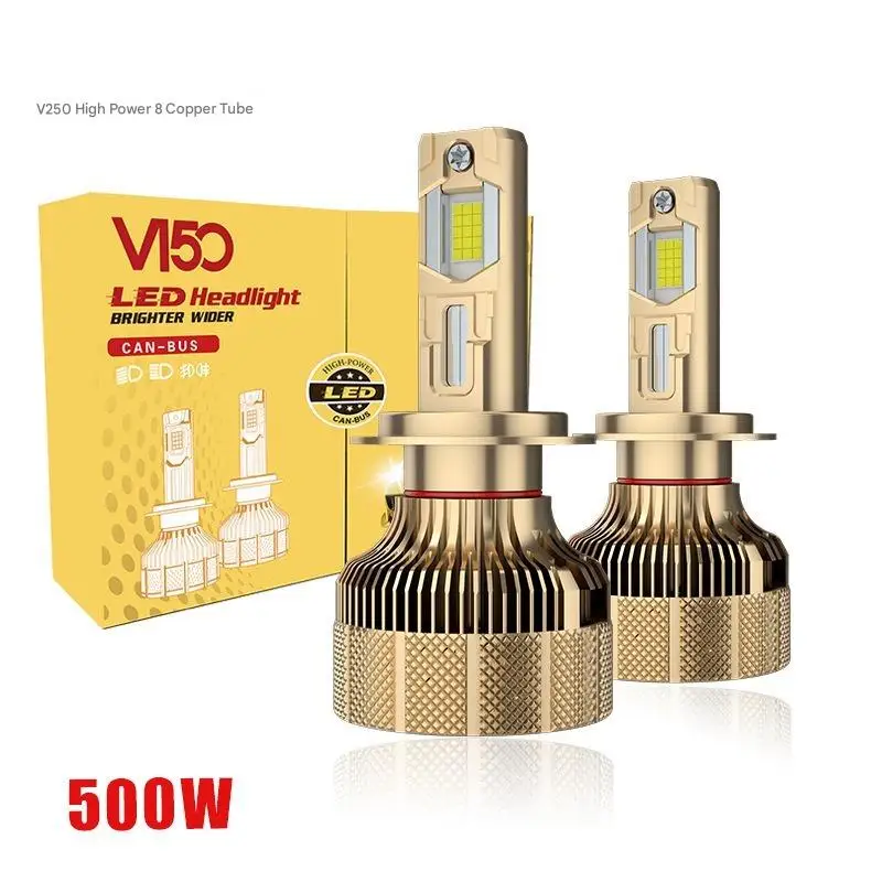 

New 8 Copper Tube LED Headlight 500W High Power Super Bright Spotlight Adjustable H1 H4 H7 H3 9005 9006 Hi/Lo Beam Car Headlamp