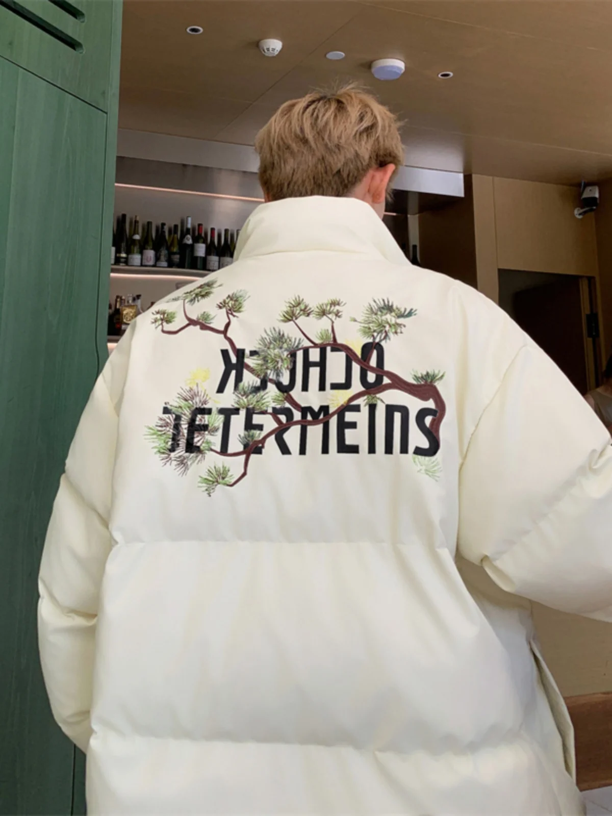 

New Chinese Sle Embroidered Cotton Jaet Men's Winter Trend Thiened Bread Sle Couple ort American High Street Cotton...