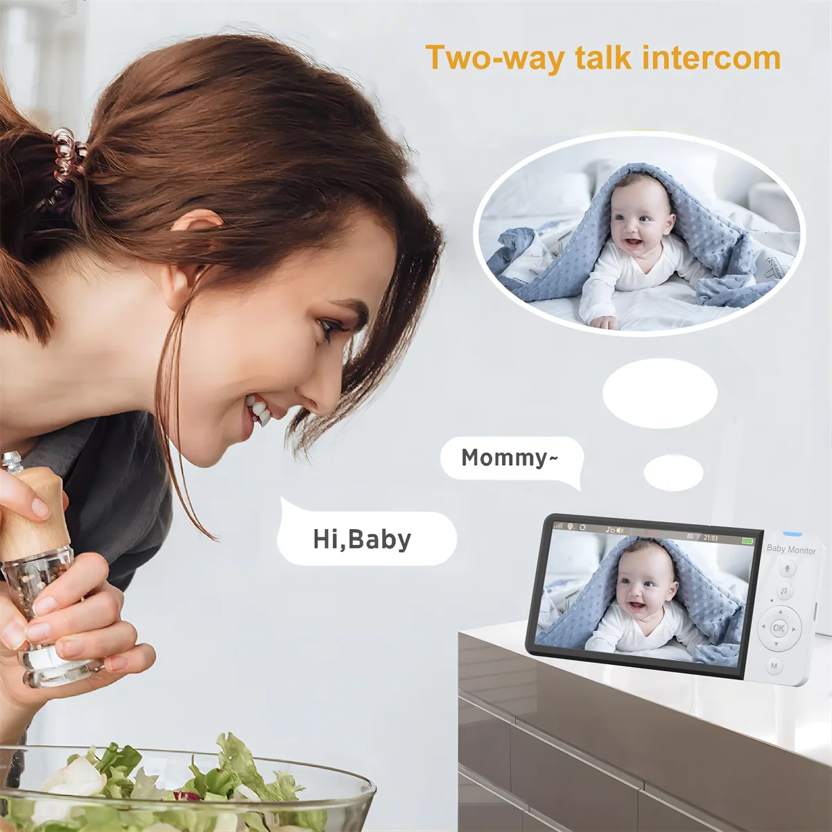 5Inch IPS Screen 720p Wireless PTZ Intercom Baby Monitor Cry Detection Feeding Plan BabySitter Nanny Camera Take Photo&Video