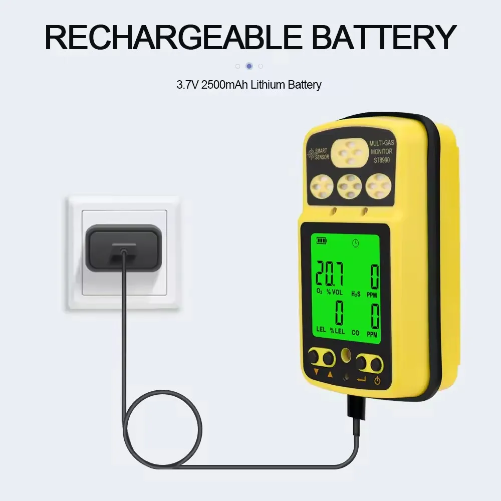 4-in-1-Multifunktions-Gasdetektor-Gasmonitor mit wiederauf ladbarem Gasana lysator mit Hintergrund beleuchtung