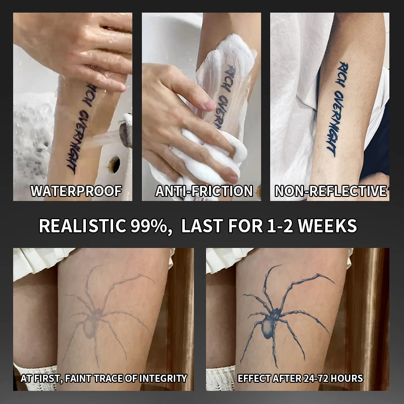 1 pegatinas de tatuaje temporal impermeables de araña, impermeables de larga duración para una a dos semanas, para brazo, pierna.
