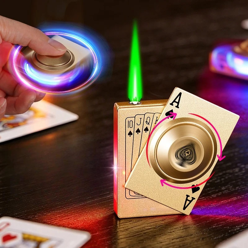 New Cool LDE Lantern Poker Fingertip Gyro Inflatable Lighter Metal Windproof Jet Green Flame Butane Outdoor Lighter Men's Gift