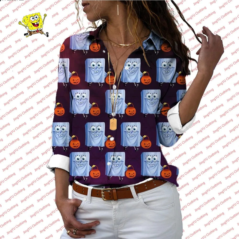 

2024 new SpongeBob brand long -sleeved shirt casual comfort 3D printed long -sleeved shirt