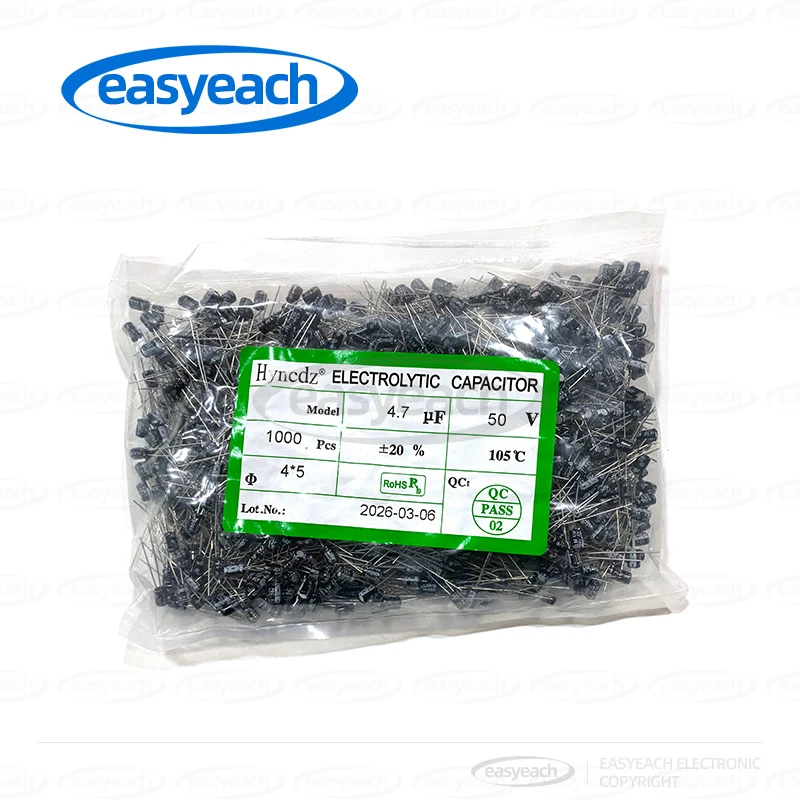 1000PCS HYNCDZ 1UF 50V 4 * 5 electrolytic capacitor 4.7UF 50V 4 * 5 direct insertion 10UF 50V 4 * 7 22UF 50V 5 * 7