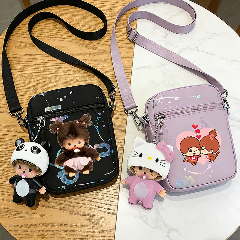 

Monchhichi Boy Girl Shoulder Bag Package Hanging 2pcs Women Man Phone Pouch Square Package Commuter Bags Cute Crossbody Bag Gift