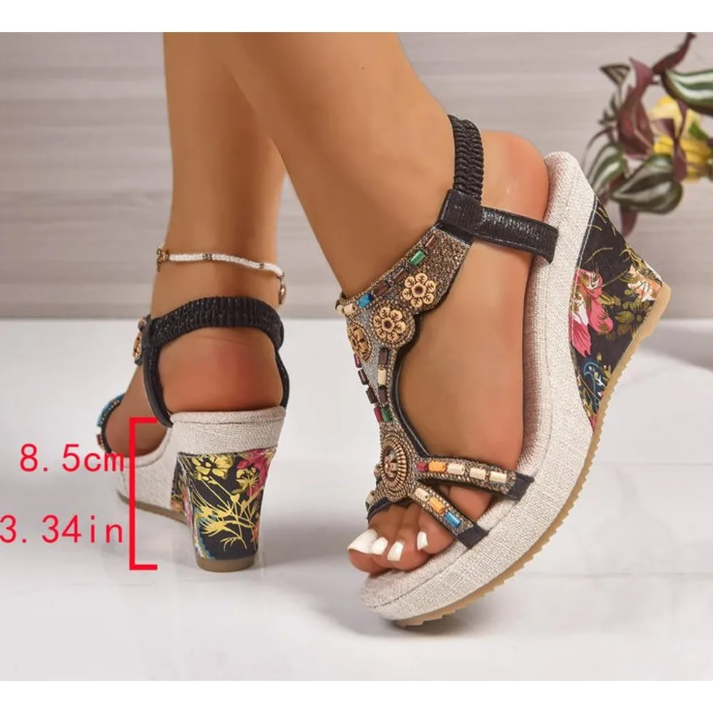 Woman Leather Summer Fashion Wedge Female Large Size Mid-heeled Platform Black New Comfortable Retro Sandals for Women view 6