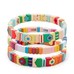 2023 New Design Enamel Bracelets For Women Multiple Shape Flower Charm Elastic Beads Bangle Handmade Jewelry