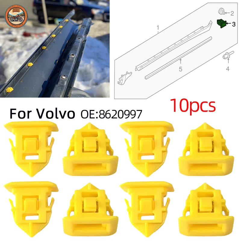 10PCS Car Clips Plastic Side Skirt Sill Moulding Cover Trim Clips Fasteners 8620997 For Volvo XC60 2009 XC90 S40 C30 S80 S60