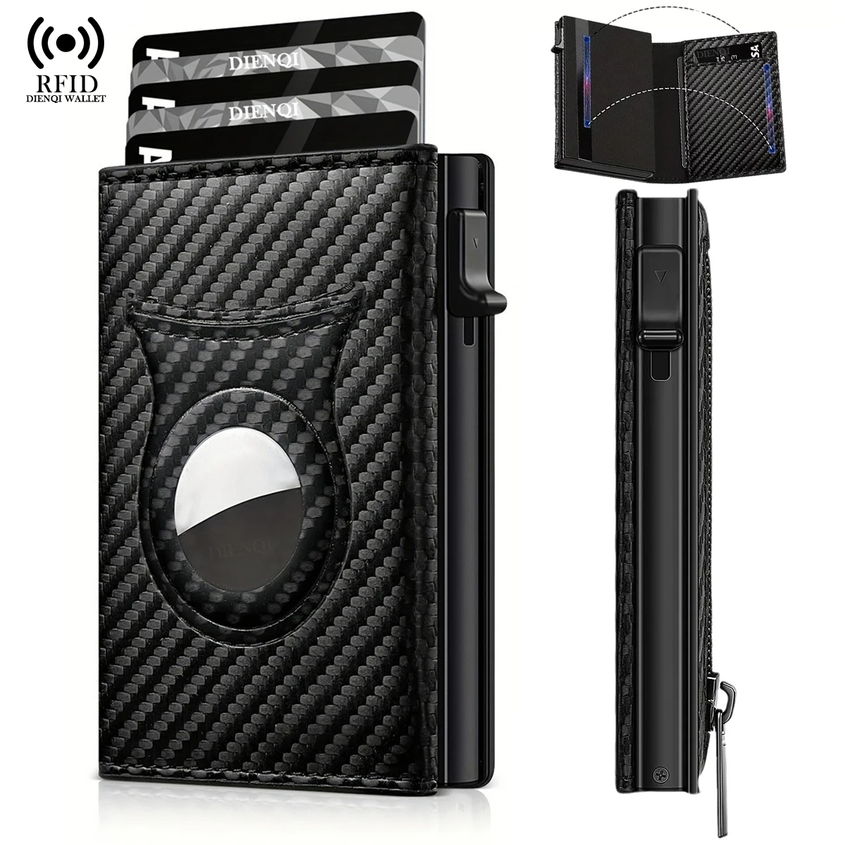 

Мужской чехол-держатель для визитных карточек из углеродного волокна, кошельки Airtag, кошелек на молнии, кредитный кошелек для визитных карточек, кошельки с воздушной биркой для мужчин