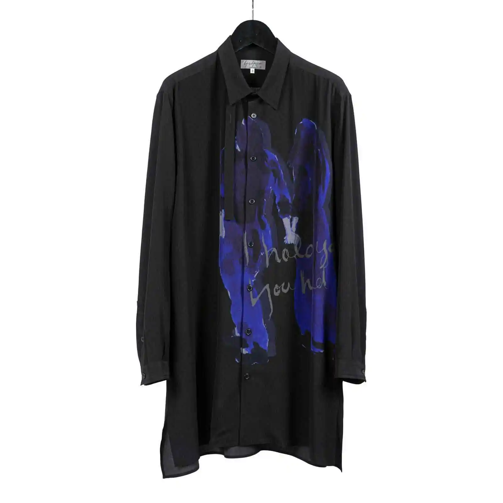 TOP-YAMAMOTO Japanese Original Design Dark and Niche Black Silk Long-Sleeved Printed Hand-Holding Shirt