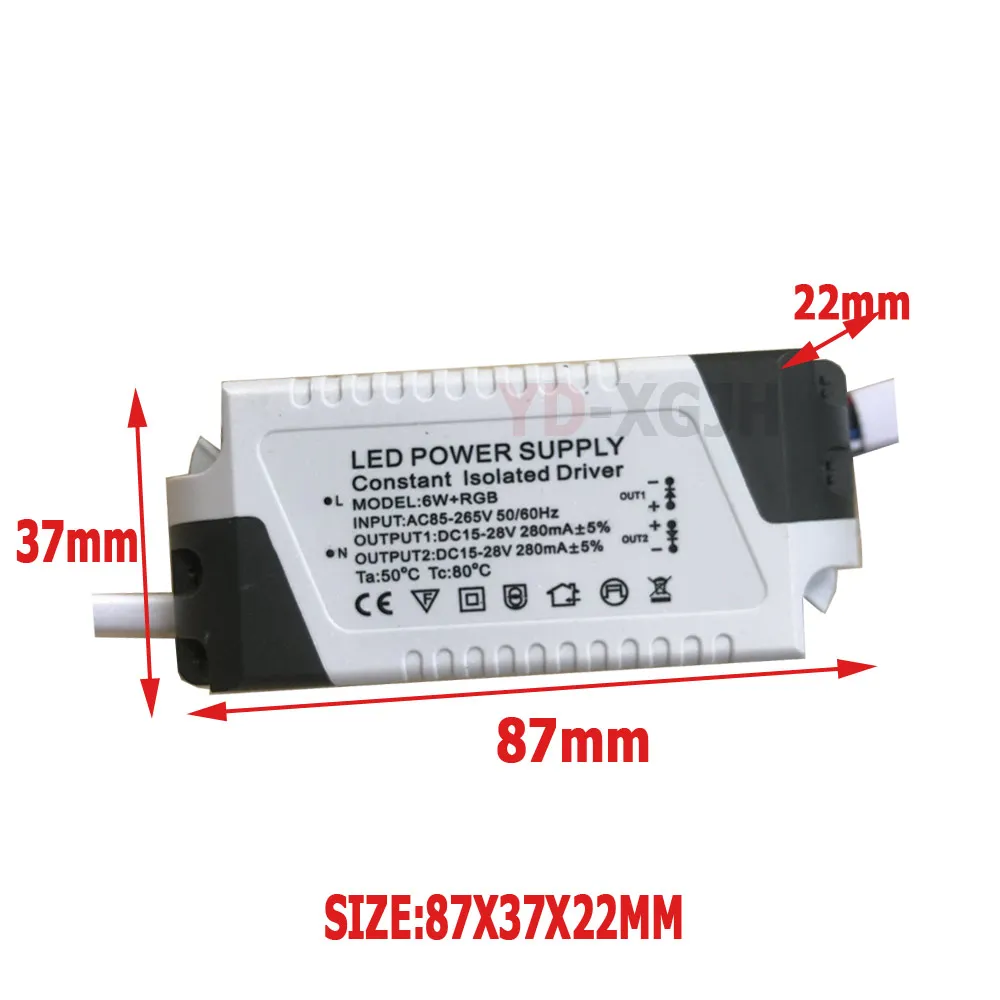 UMAKED 6W RGB LED Driver High Power Color Tunable Lighting Control Module AC85-265V DC15-28V 280mA for LED Lighting Systems