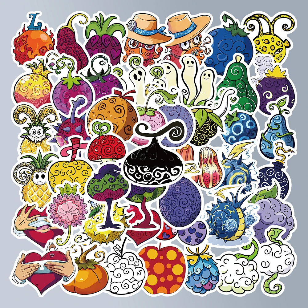 54 SZTUK Kolorowych, Uroczych Naklejek z Motywem Owoców Diabła z Anime na Laptopa, Butelkę na Wodę, Deskorolkę, Dekorację Pokoju DIY