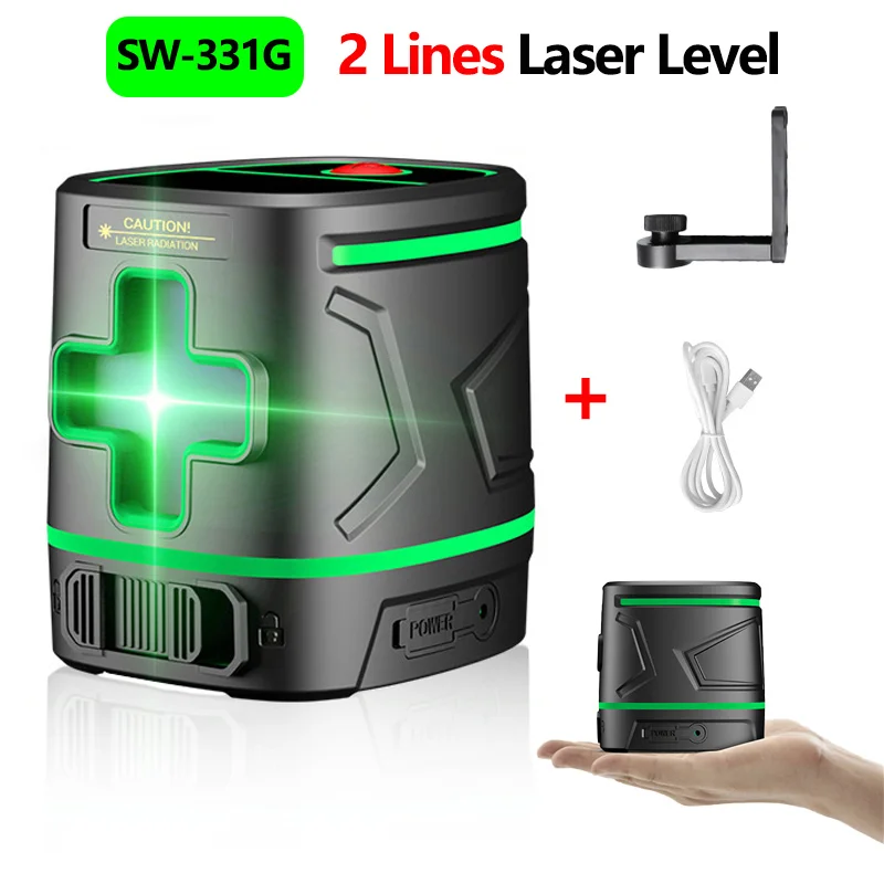 

SW-331G 2 Lines Green Laser Level Rechargeable Horizontal & Vertical Cross-Line Beam Leveler With Magnetic L-Shape Bracket