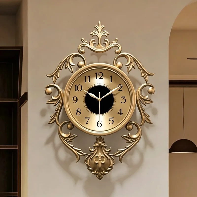 Luxury Retro Wall Clocks Silent Decor Clock Home Living Room Golden Ornate Wall Watch European Hotel Creative Large Wall Clock