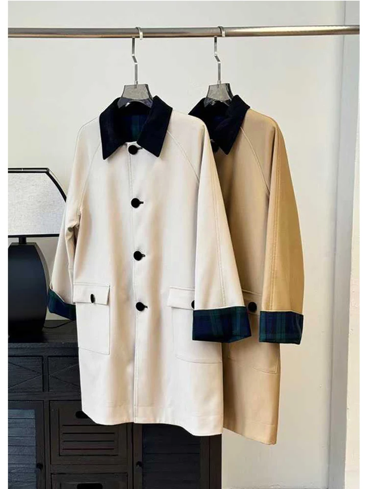 Chaqueta Cortavientos Larga de Doble Botonadura Informal de Alta Calidad para Mujer, Cuello , Corte Hoado, Prenda Exter...