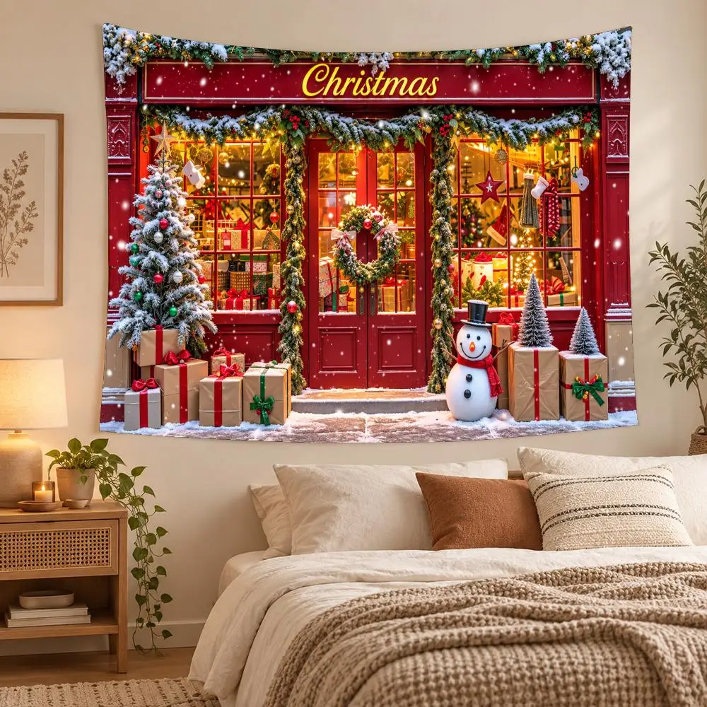Christmas Gift Tree Indoor Views Tapestry Custom Living Bedroom Party Dormitory Interior Wall Bohemian Decoration Attached Clip