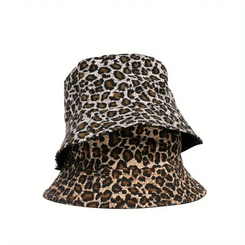 Leopard print bucket hat fisherman's hat packable suitable for outdoor travel fishing beach hat