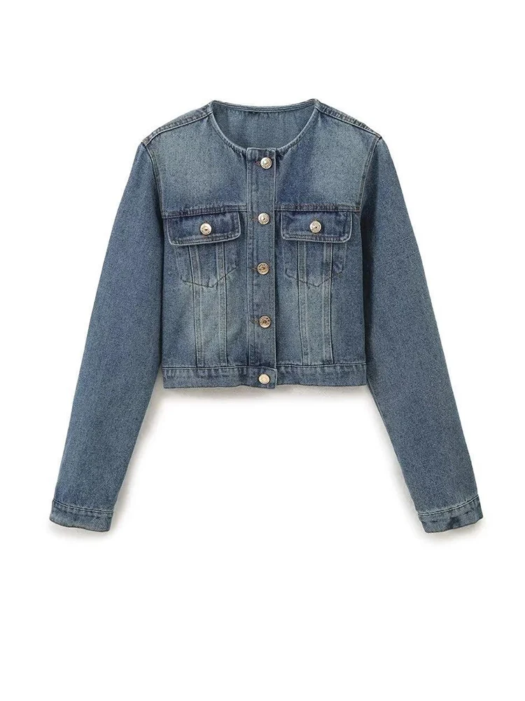 

Short Denim Women Jackets Blue Single Breasted Jeans Coat Female Outerwear