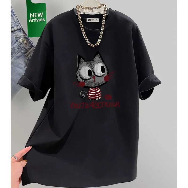 Summer Chic Cartoon Printed Drop Sleeves T-shirt Women Clothing Vintage Harajuku Y2k Sweet Casual Short Sleeve Top Pullovers