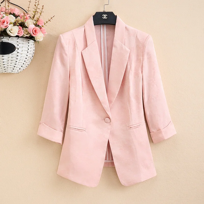 

Casual Slim Fit Short Sleeve Women's Jacket Thin Spring Summer Fashion Waist Cinched Slimming Trendy Polyester Fiber