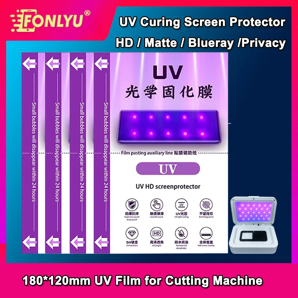 

FONLYU UV Glass Film Mobile Phone Screen Protector for Hydrogel Sheets Cutting Machine HD Matte Privacy Blueray Screenguard Film
