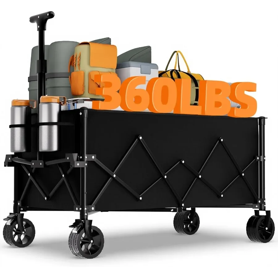 

Extra Large Collapsible Wagon Carts Foldable 220L and 360LBS Folding Wagons w/All-Terrain Wheels and Brakes Portable Utility Sh