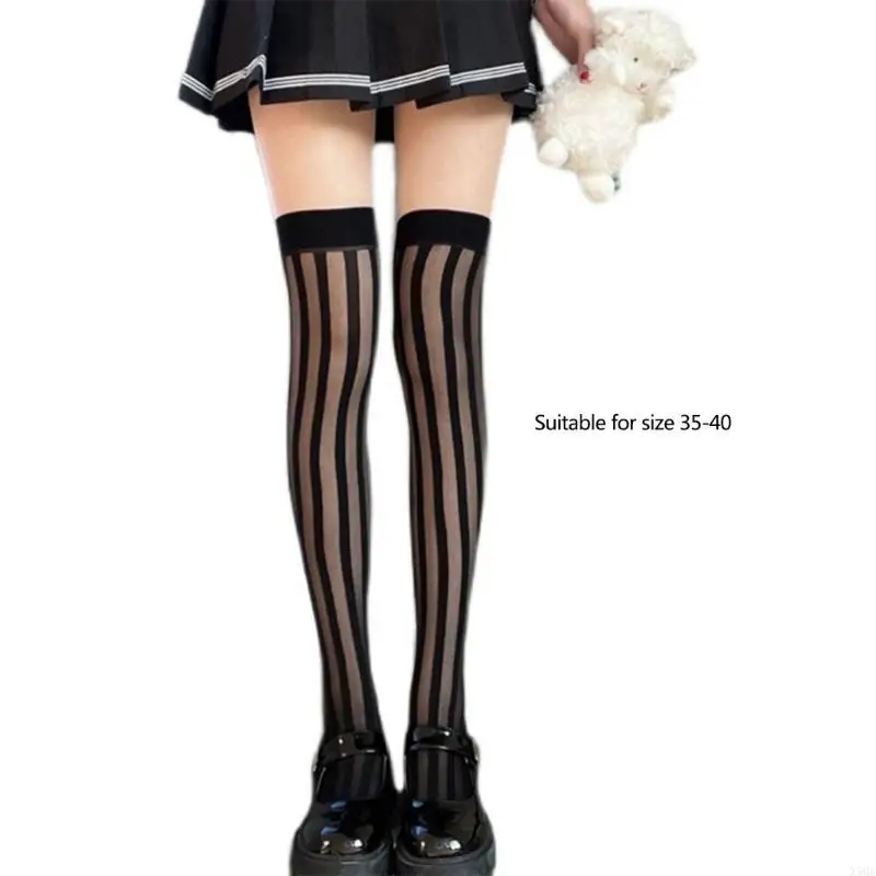 여성용 허벅지 높은 스타킹 드레스용 무릎 실크 양말 위의 여성용 수직 스트라이프 데일리 호의