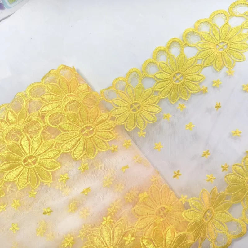 

20 ярдов, желтая вышитая сетка, кружевная отделка для бюстгальтера «сделай сам», нижнего белья, платья, аксессуары, кружевные швейные ткани