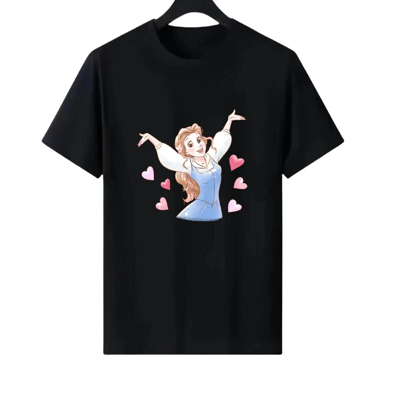 

Disney Beauty And The Beast Belle Pattern Женская одежда для родителей и детей Kawaii Топы Женские дешевые футболки с короткими рукавами Блузки