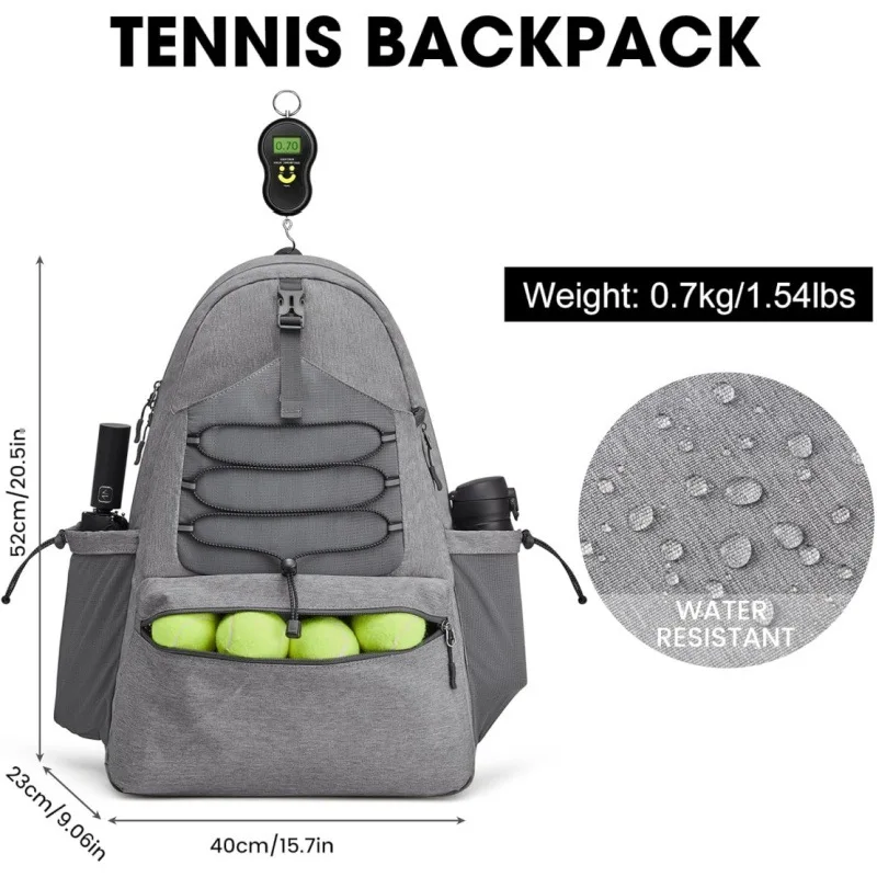 Closure Tennis Backpack Pickleball Racket Bag Tennis Bag Holds 4 Rackets Badminton Squash Pickleball Paddles Balls Zipper