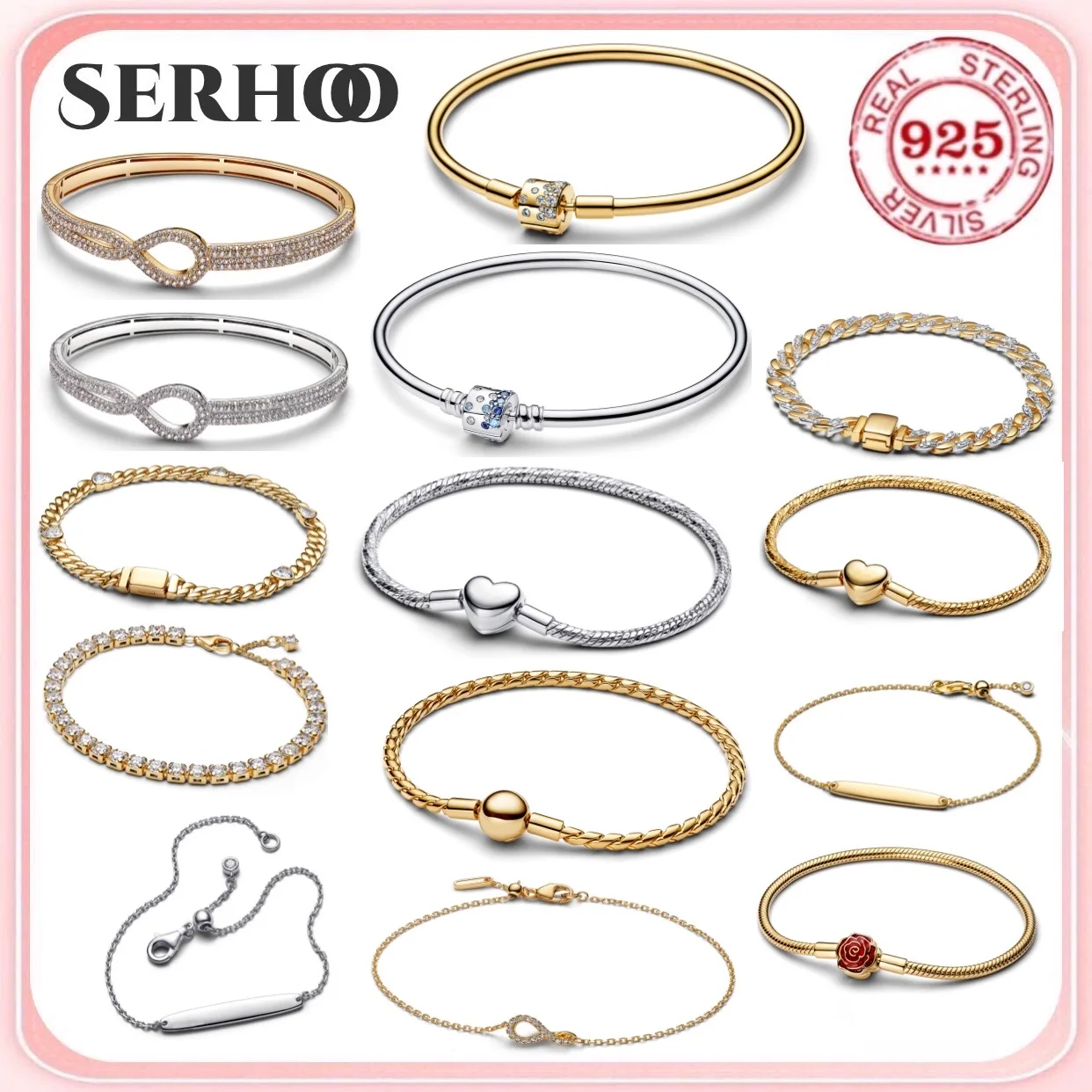 

2025 New Fit Original 925% Sterling Silver Romantic Love Rose Water Drop zircon Bracelet Women's DIY High Jewelry Wedding Gift