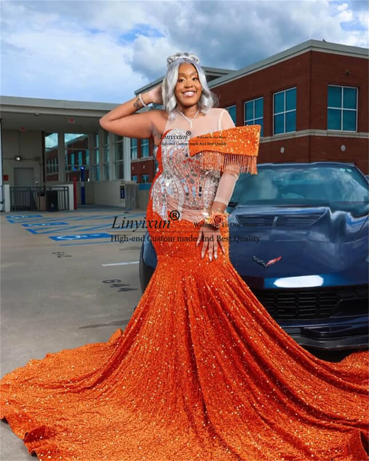 

Glitter Sequins Beaded Prom Dress Sparkly Rhinestones Evening Gala Gown Customized Aso Ebi Mermaid Long Wedding Party Dress