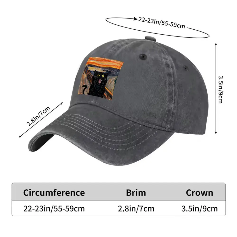 The Scream Cat Print Washed Baseball Cap Unisex Adjustable Lightweight Cotton Hat for Outdoor Casual Wear