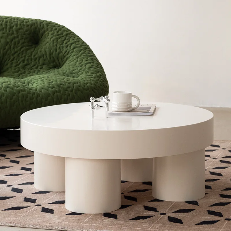 

Nordic creative round cream style coffee table solid wood tea table