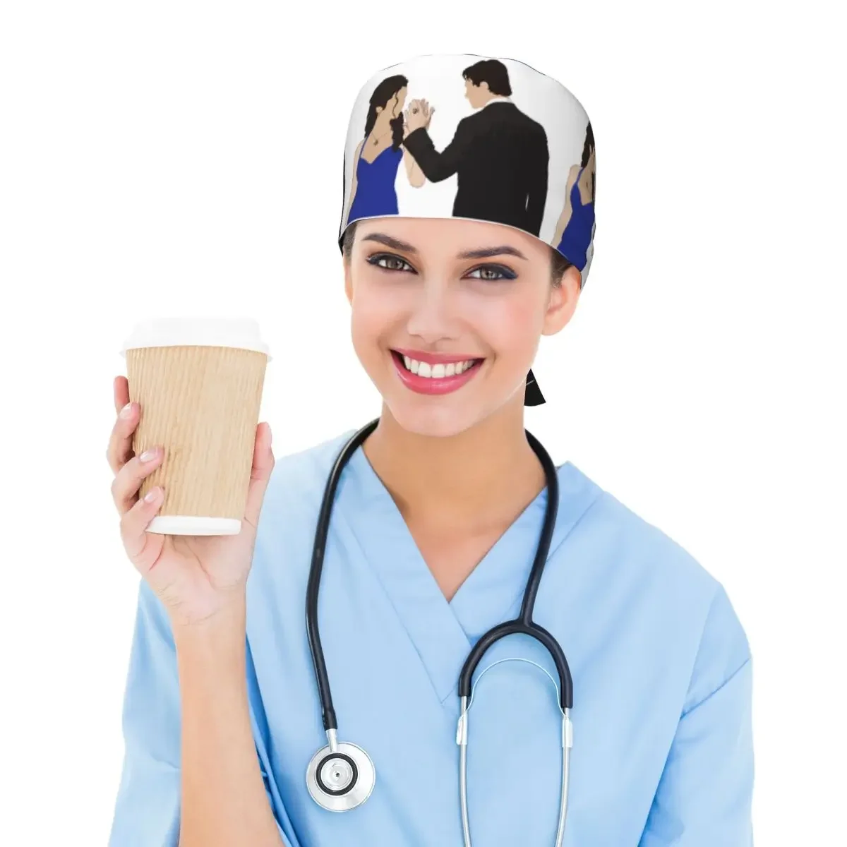 The Vampire Diaries Damon Salvatore And Elena Scrub Hat Doctor Working Surgical Cap Unisex Adjustable Nursing Caps for Dentist