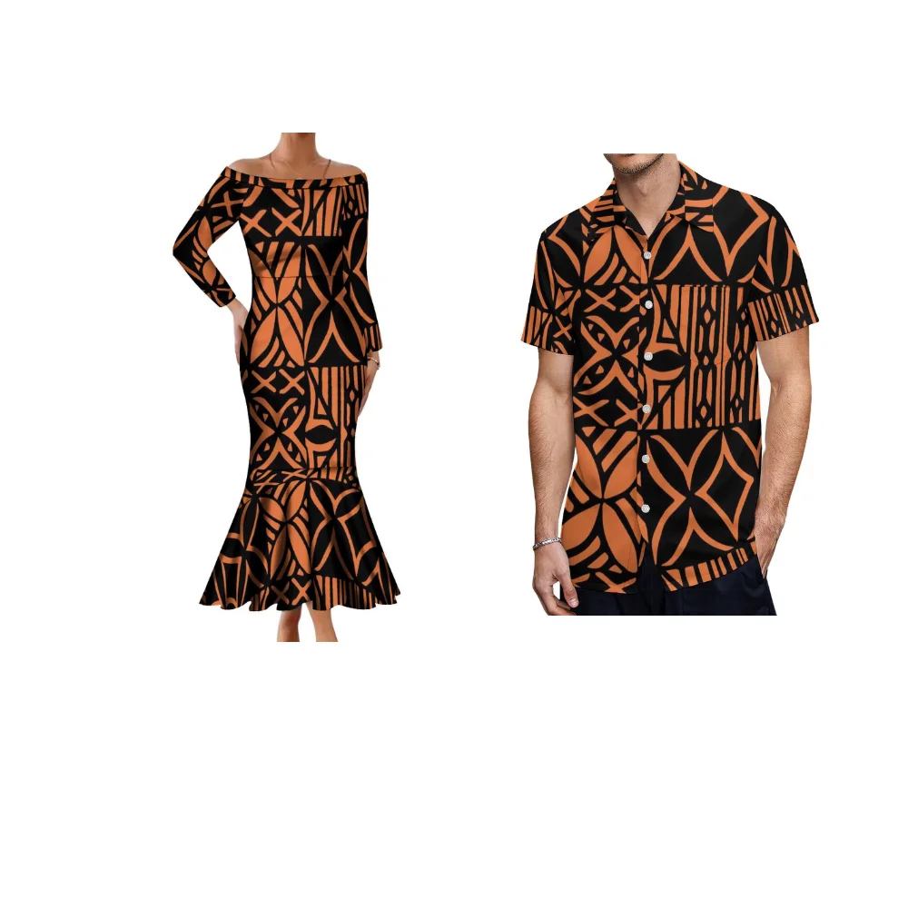 Tribal Peoples Polynesian Design Dress Shirt Women'S Slim-Fit Fishtail Skirt Pocket Shirt With Couple Dress Free Shipping