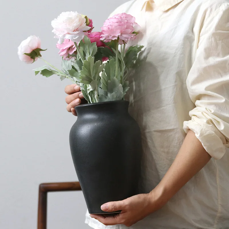 

Large-caliber ceramic vases, vintage black clay pots, decorative ornaments for homes and homestays, dried flower containers
