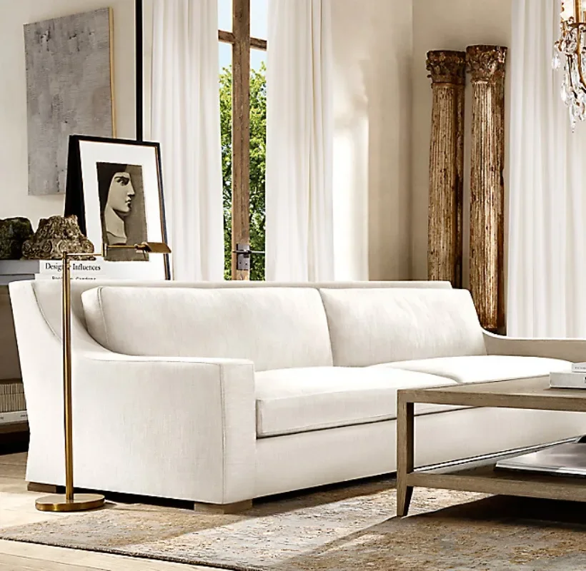 American country retro solid wood sofa, British classical recliner, Italian simple villa fabric