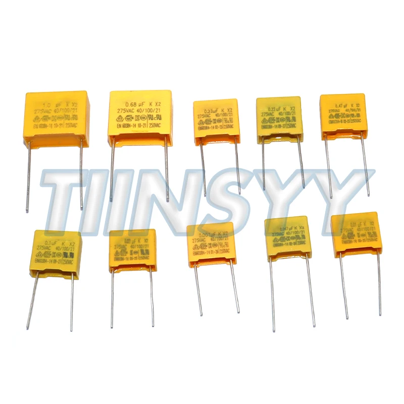 50pcs Polypropylene Film X2 Safety Capacitor Assorted Kit 275VAC 10Values Each 5pcs 1NF - 1UF