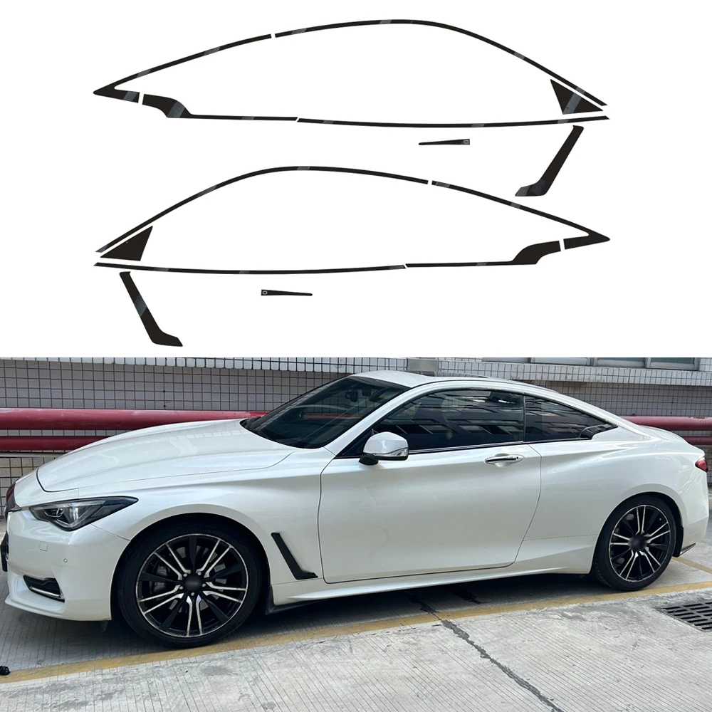 

For Infiniti Q60 2017-2020 coupe 2 door Window Chrome Delete Blackout ABC Pillars Glossy Black Stickers