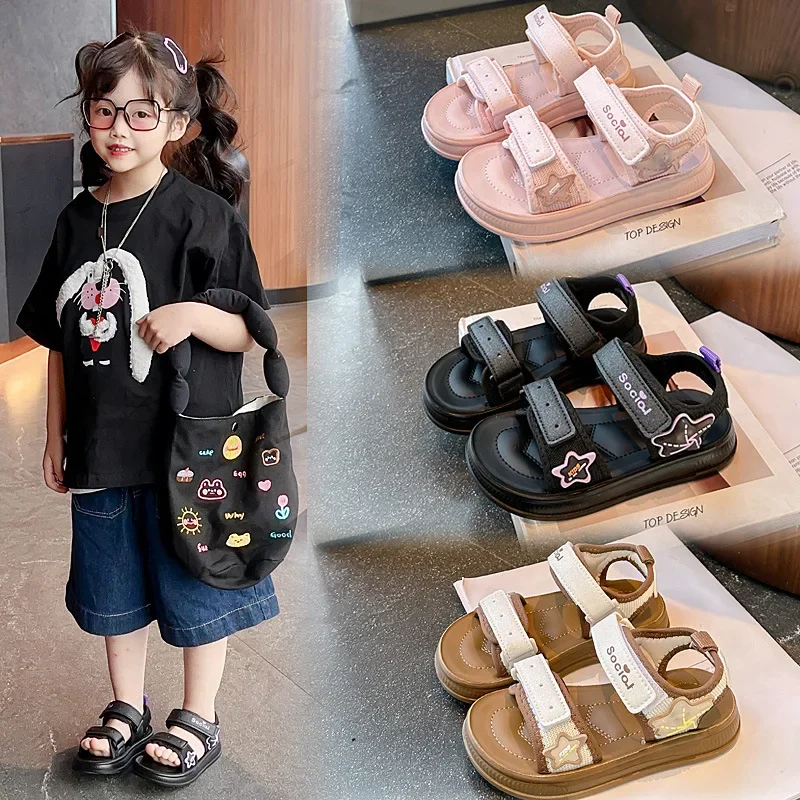 

Girls Sandals Non-slip Kids Beach Shoes with Cute Stars 2025 Summer New Children Princess Shoes Soft Sole for Vacation Trendy