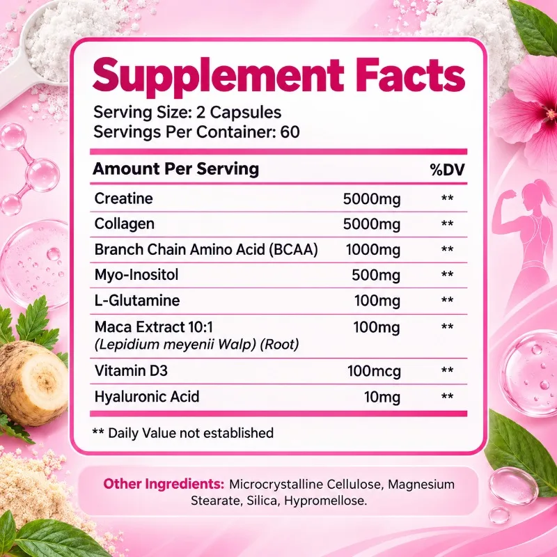 Creatine For Women Capsules - Muscle Recovery, Support Physical Performance, Promote Skin Elasticity and Glow, Enhance Memory