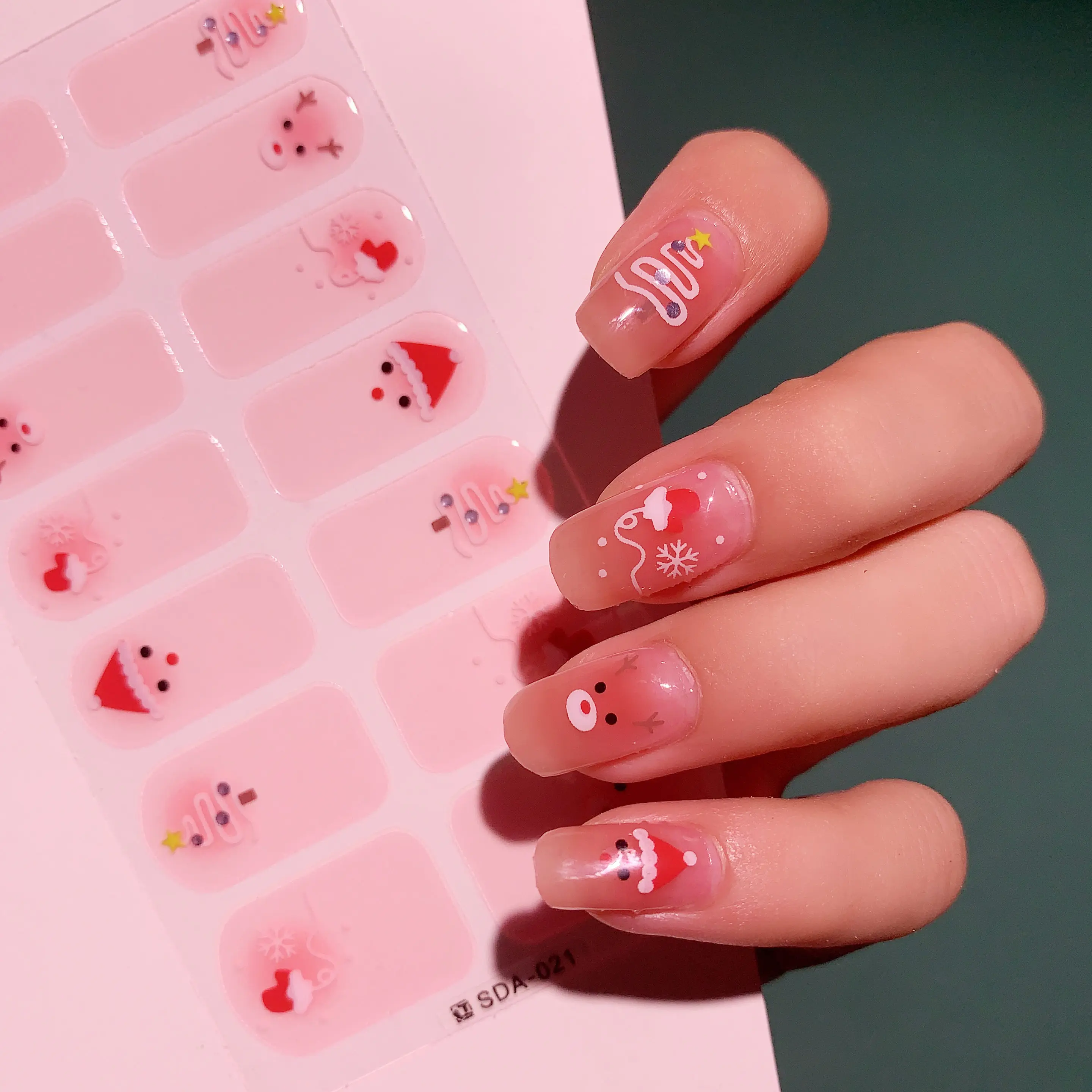 One Set Santa Claus Elk Deer Cartoon Nail Stickers Christmas Nail Art Supplies Snowman Snowflake Nail Art Decals Nail Parts
